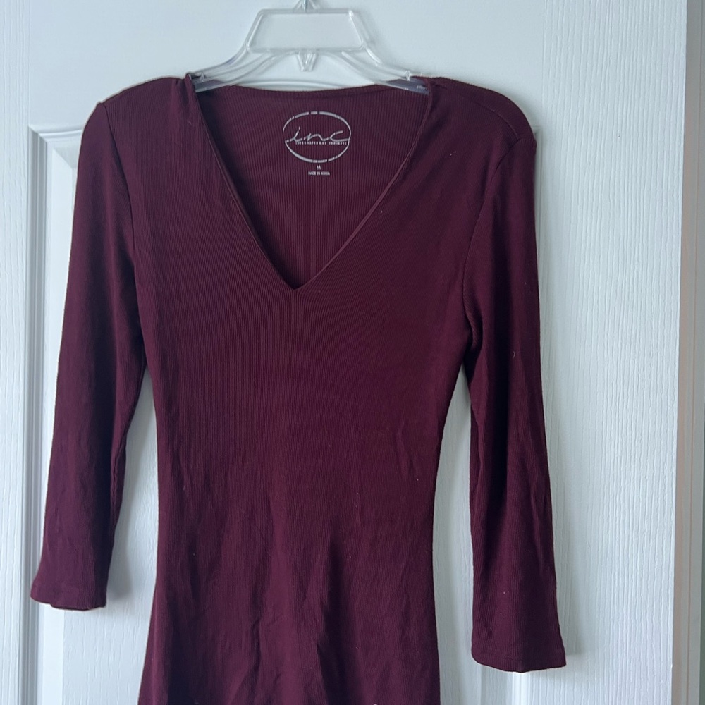 INC International Concepts Burgundy V-Neck Bodysuit